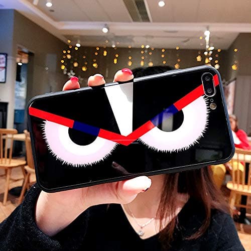 Tempered Glass iPhone 8 Plus 7 Plus Case,Mirror Glossy Anti Fingerprint Top Feeling TPU Bumper Frame Protective Case for iPhone 7 8-Plus,Street Fashion iPhone-Case Designer Hard Phone Cover(Owl Eye)