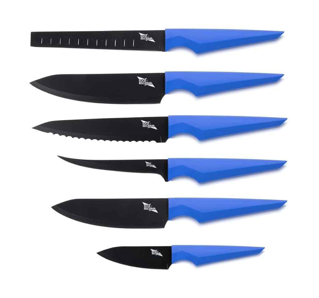 EDGE OF BELGRAVIA Precision Extended Set (6pc) (Blue), Kitchen Knife Set, Stainless Steel Kitchen Knives Set - 6 Knife Set