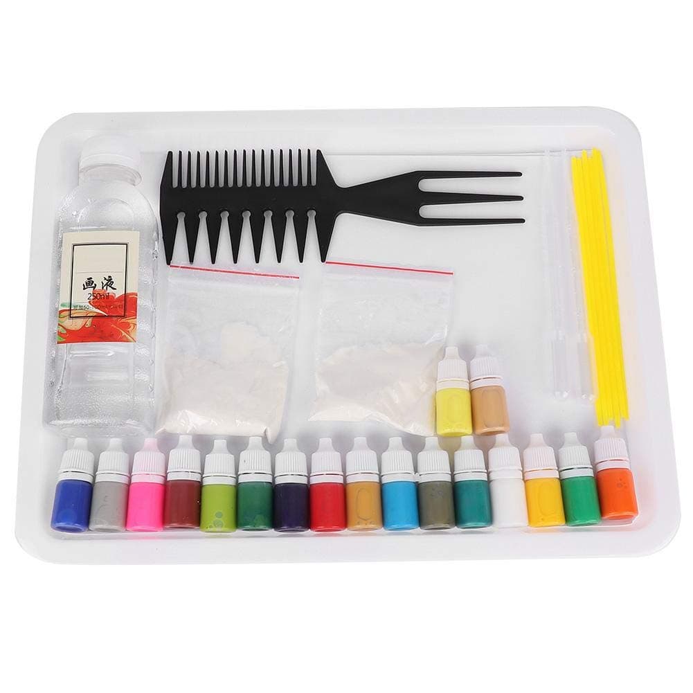 Ebru Marble Pigment, Multicolor Mineral Pigment Fluid Liquid Painting Art Tool for Cardboard Canva Glass Ceramic(A5 18 Colors Kit)