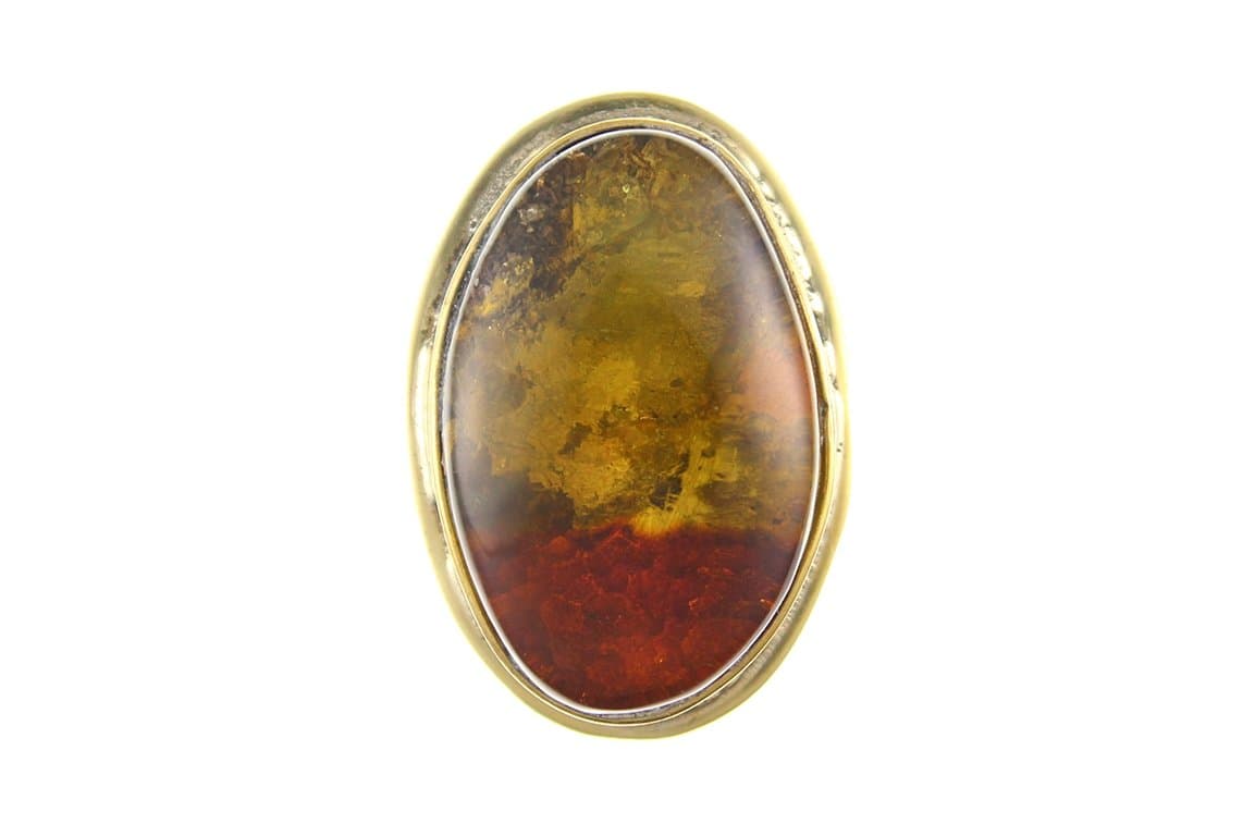 Saniston Handmade Colorful Baltic Amber Ring for Women with Gold Plated Brass
