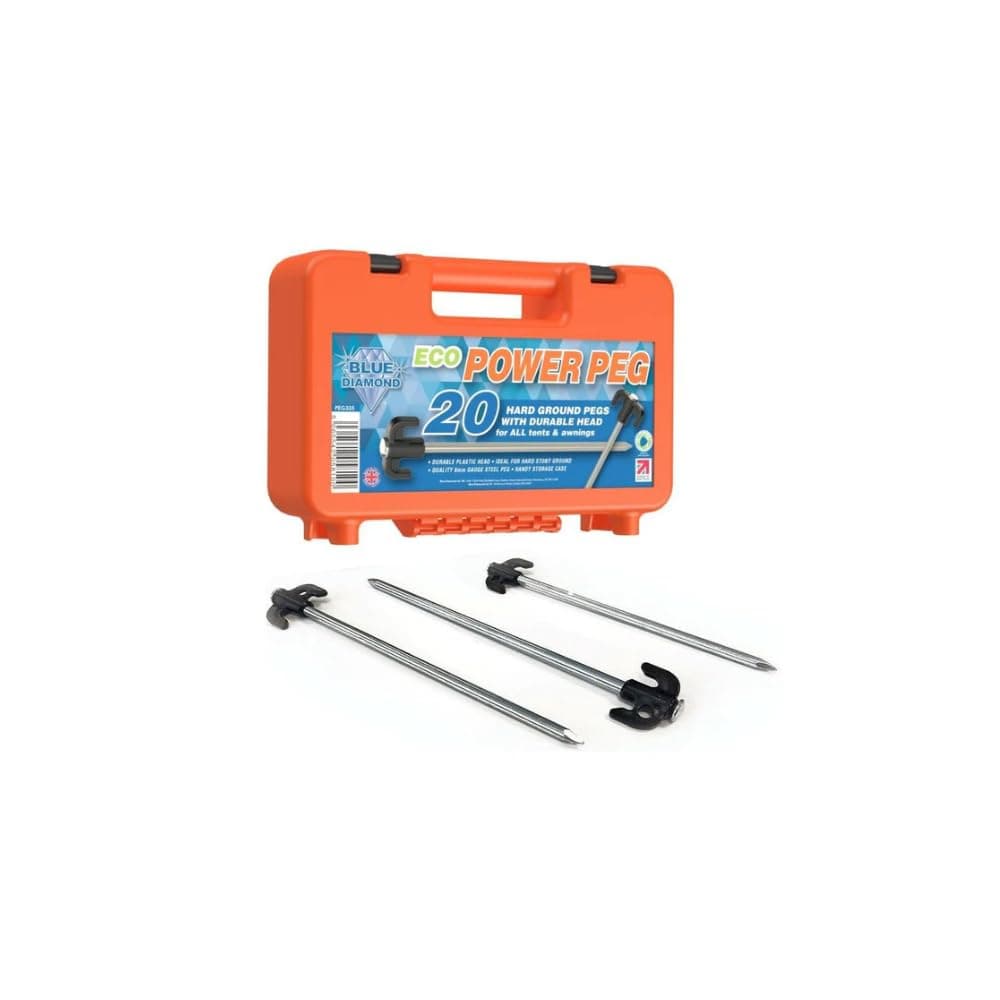 Blue Diamond POWER Pegs Hard Ground Tent & Awning Pegs x 20 With Plastic Storage Case
