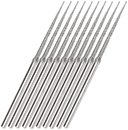 Luo ke 10pcs 3mm Shank Diamond Grinding Head Burr Punch Needle Drilling Bits Small Long Cone 1mm for Rotary Tools Includes Dremel