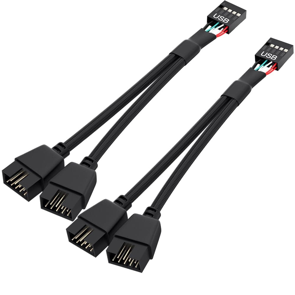 OwlTree 2 Pack Motherboard USB 2.0 to Dual 9 Pin Extension Splitter, USB2.0 Header Splitter for Internal Computer Motherboard (Braided Black, 6.3 Inch)