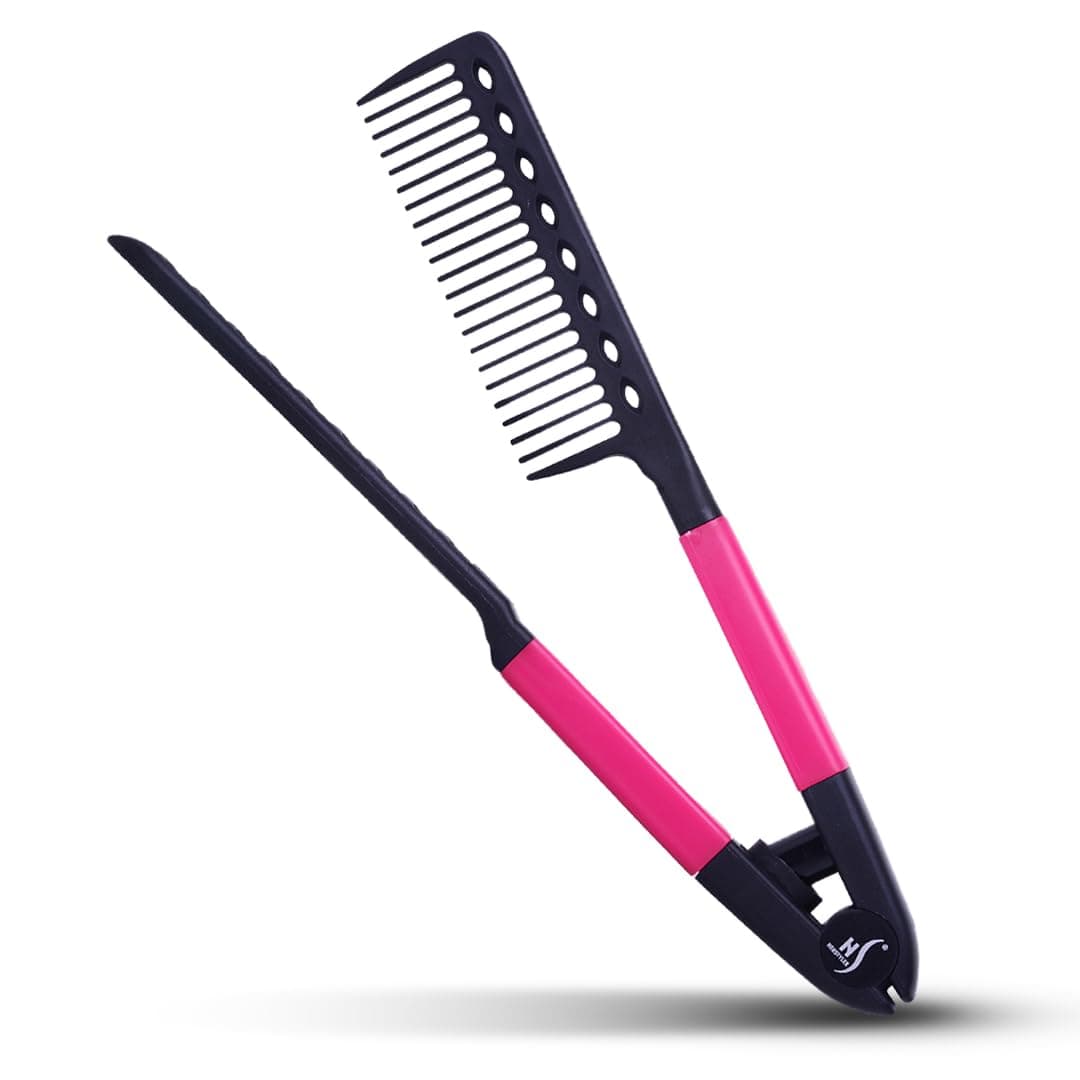 Hair Straightening Comb - Straightener Comb for Flat Iron - Makes Styling Easy - Get Straight Hair in Minutes (Pink)