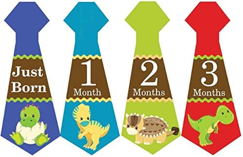 16 Necktie Month Stickers Dinosaurs 6.6x2.5inch (1-12 Months)
