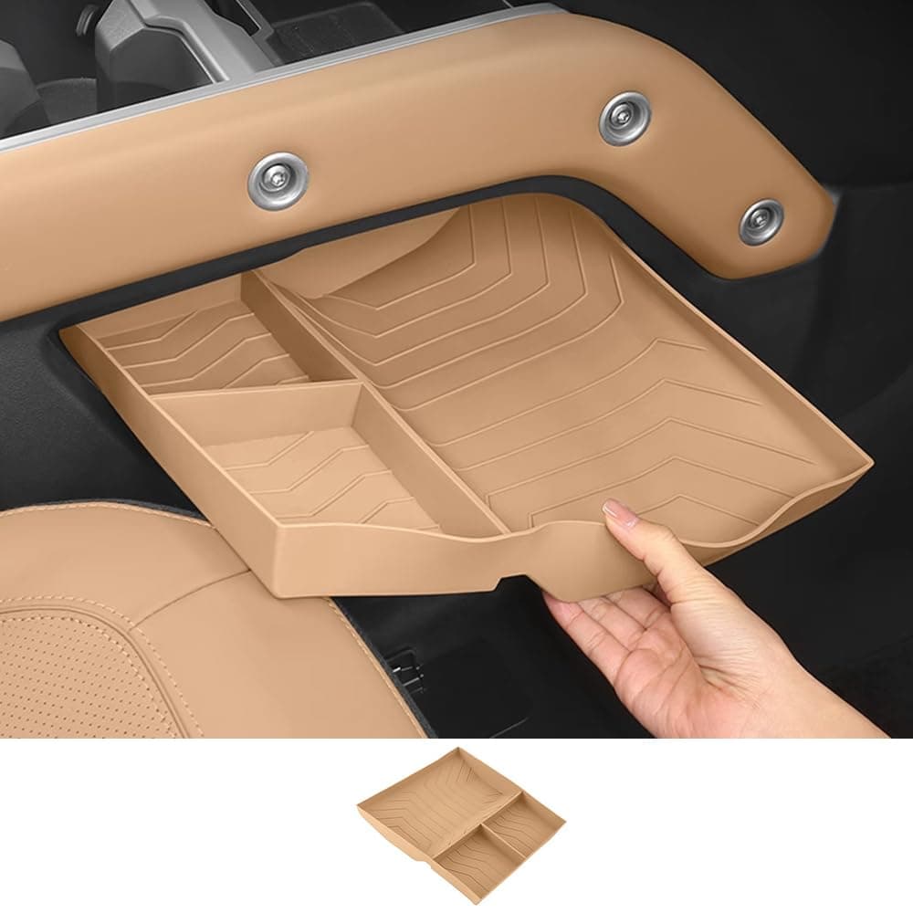 Lower Center Storage Box for 2025-2026 Land Rover Defender 90 110 130 Console Storage Box Interior Organizer Organizer Tray Silicone Protective Pad Decorative Tuning Supplies Accessories (dark beige)