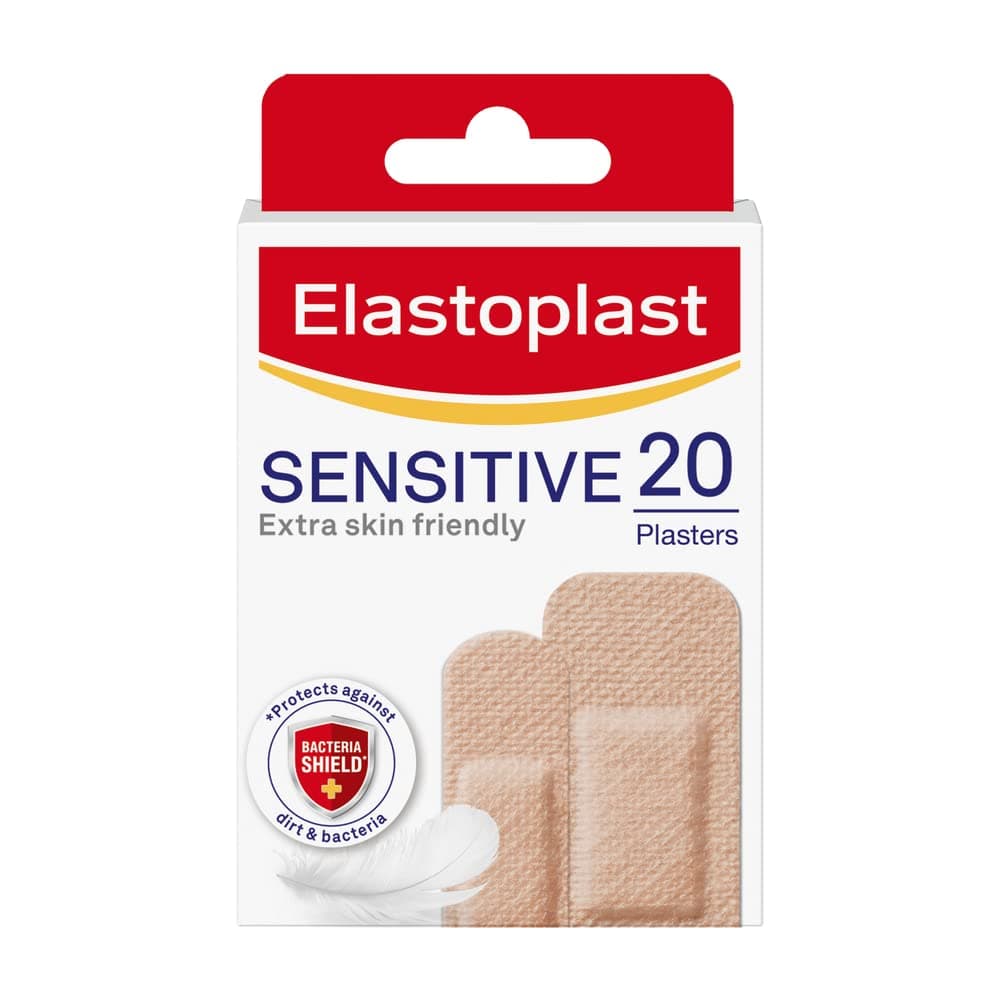 Elastoplast Sensitive Hypoallergenic Plasters Light (20 Pieces), for Painless Removal, Soft and Breathable Fabric Plasters, Strong Adhesive, Light Skin Tone, for Sensitive Skin