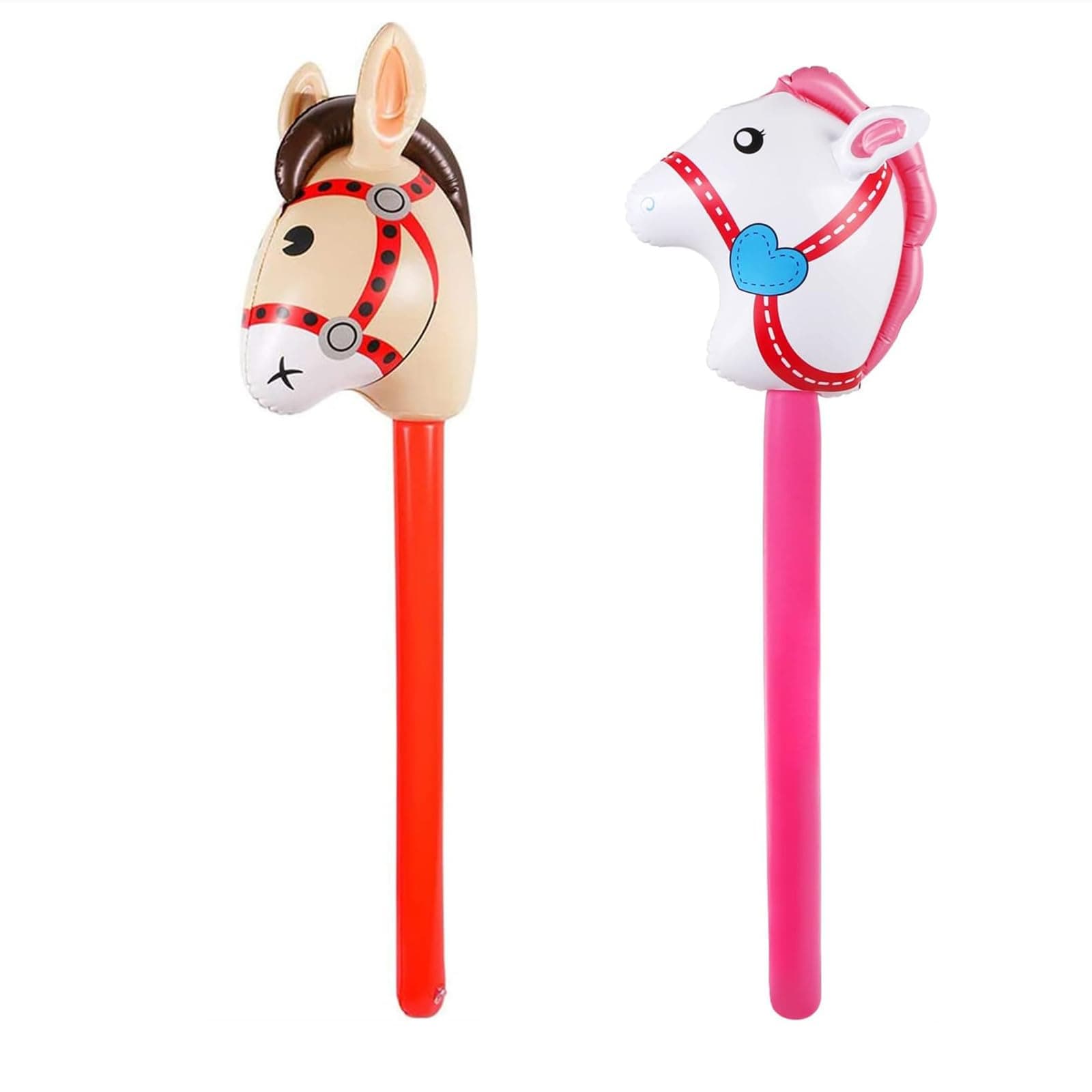 2 Pieces Inflatable Stick Horse Inflatable Horse Head Stick Balloon Funny Stick Horse Toy for Kids Inflatable Horse on a Stick for Birthday Cowboy Party Supplies(37 Inch Brown & Pink)