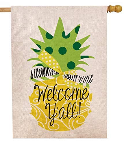 Dyrenson Decorative Double Sided Pineapple Large House Flag Burlap Yellow Welcome Yall Quote, House Yard Flag, Garden Yard Decorations, Home Seasonal Outdoor Flag 28 x 40 Spring Summer