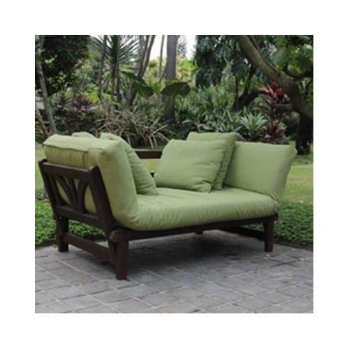 Studio Outdoor Converting Patio Furniture Sofa, Couch, and Love Seat Folding Lounge Chair, Brown with Green Cushions