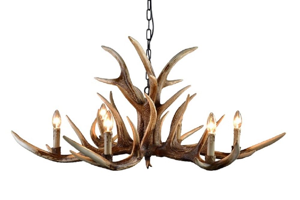 EFFORTINC Antlers Vintage Style Resin 6 Light Chandeliers, American Rural Countryside Antler Chandeliers,Living Room,Bar,Cafe, Dining Room Deer Horn Chandeliers