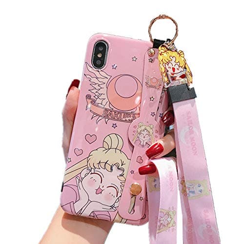 for iPhone 11 Pro Case Cover, Japan Anime Sailor Moon Case with Lanyard Strap Silicone Soft Phone Case Back Cover for iPhone 11 Pro Max Xs Max XR 6S 7 8 Plus (Cute, for iPhone 11 Pro)