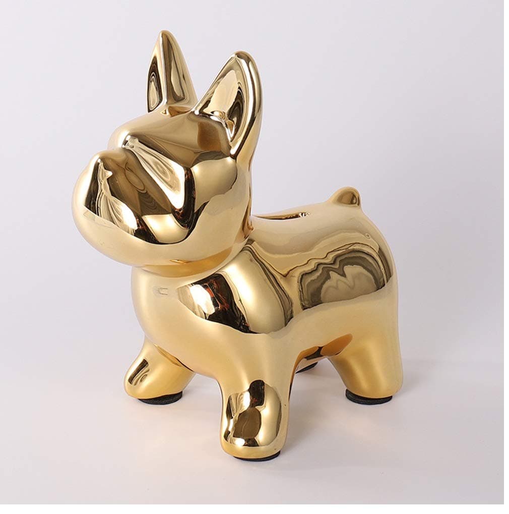Ceramic French Bulldog Statue, Resin Standing Frenchie Figurine Dog Sculpture,Decorative Modern Home Decor Ornaments Creative Gift Minimalist Coin Piggy Bank,Gold