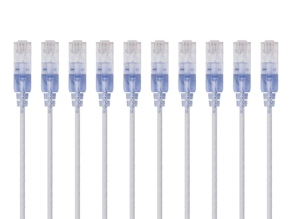 Monoprice Cat6A Ethernet Patch Cable - Snagless RJ45, 550Mhz, 10G, UTP, Pure Bare Copper Wire, 30AWG, 10-Pack, 5 Feet, White - SlimRun Series