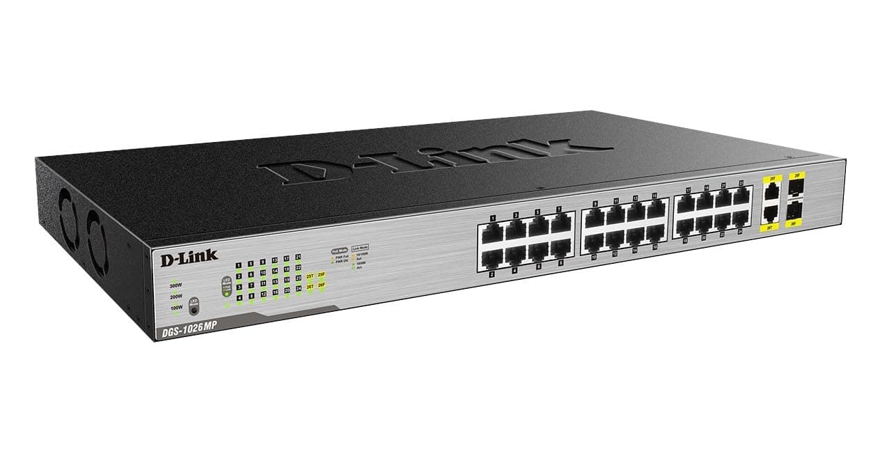 Ethernet Switch, 26 Port PoE Gigabit Unmanaged Rack-Mount Networking 24 x PoE (370 Watt), 2 x Gigabit Combo Ports (DGS-1026MP)