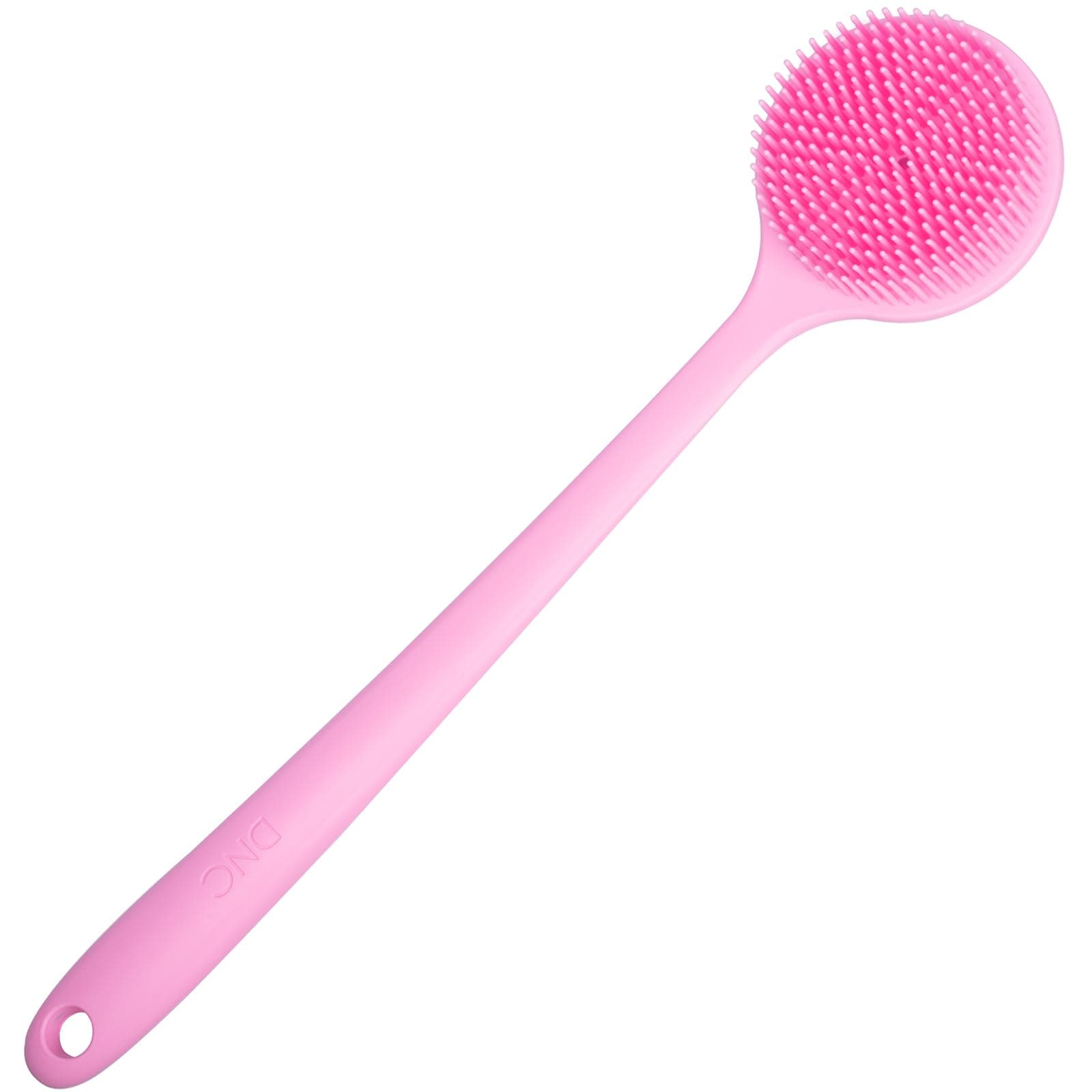 Soft Silicone Back Scrubber Shower Bath Body Brush with Long Handle, BPA-Free, Hypoallergenic, Eco-Friendly (Pink)