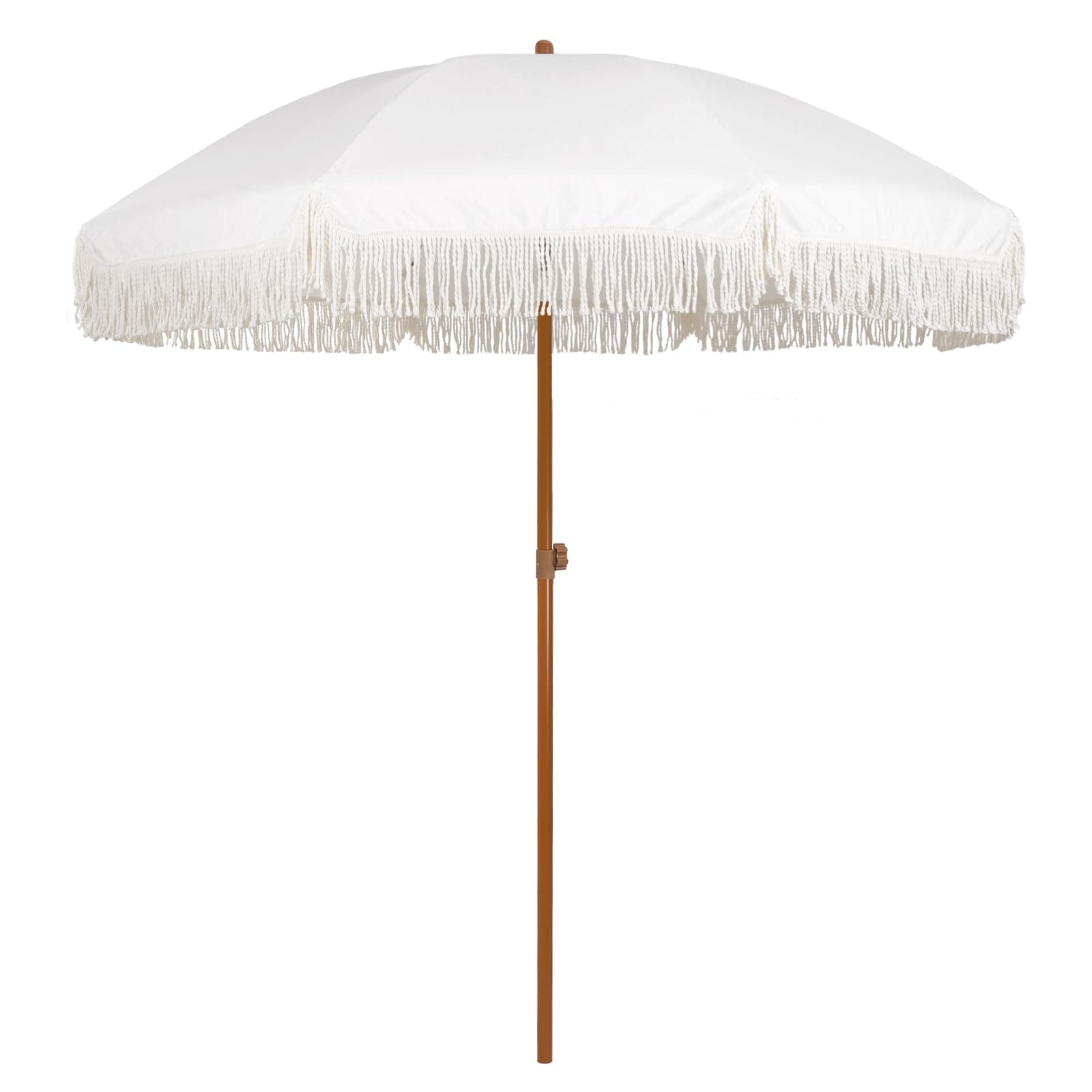 AMMSUN 7ft Patio Umbrella with Fringe Outdoor Tassel Umbrella UPF50+ Premium Steel Pole and Ribs Push Button Tilt, Cream White