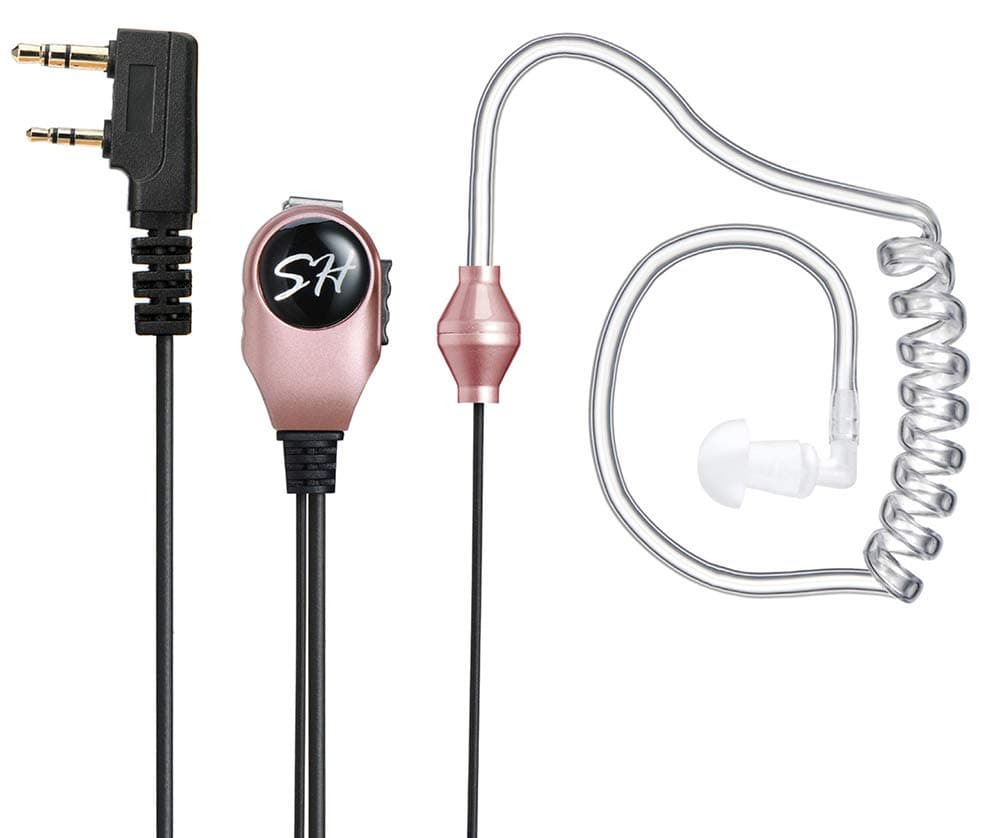 Sinhin Two Way Radio Earpiece with Mic - Covert Acoustic Tube Transparent Headsets 2 Pin with PTT for Baofeng Kenwood Puxing Retevis Walkie Talkie(Pink - K Head)