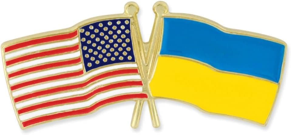 Crossed American Flag Lapel Pin - Gold Color Plated-Color Plated Enamel, USA and World Crossed Flag, Friendship & Unity, Hat, Jacket and Backpack Pins, Collectible, Patriotic Gift, Secure Clutch Back