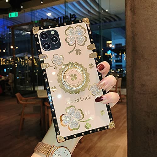 a20 a30 for Samsung Galaxy A20 / A30 Glitter Case,Luxury Square Bling Diamond Glitter Soft TPU Trunk Cover with Finger Ring Grip Kickstand Phone Skin,Gold