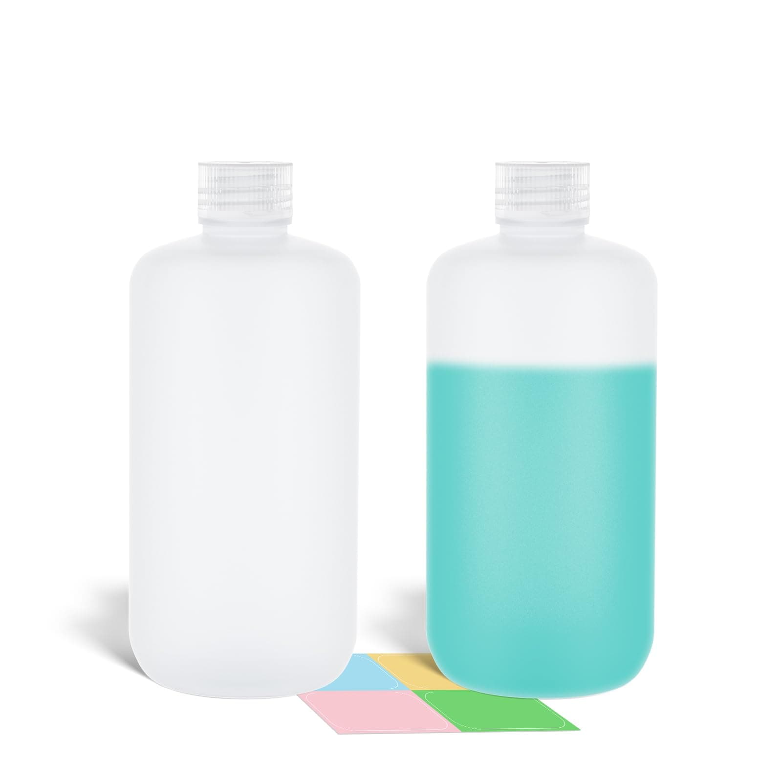 500ml/16.9 oz Narrow Mouth Round Chemical Container, Plastic Leak Proof HDPE bottle, Lab Reagent Bottles, Water Sample Bottles (2 Pcs)