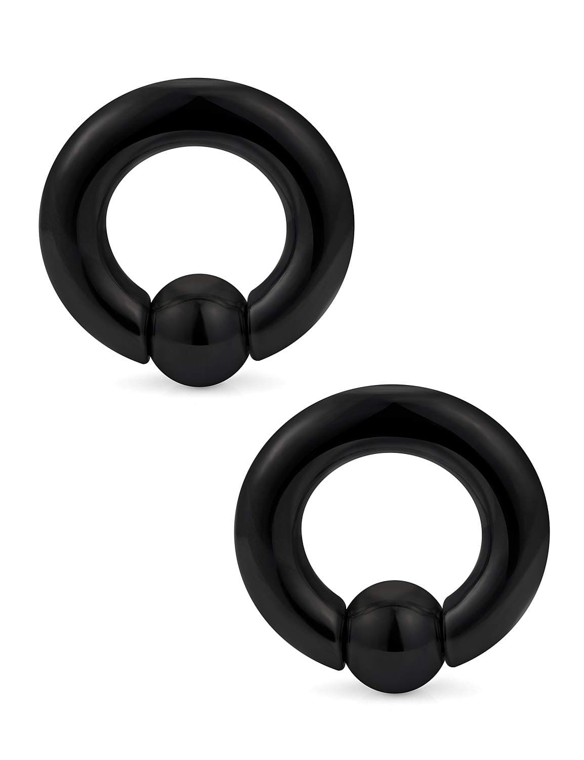 PA Rings Captive Bead Rings Black Spring Action CBR Screwball Rings Large Septum Ring Ear Gauges Earrings 2G 4G 6G 8G 316L Surgical Steel Pierced Body Jewelry 1Pair