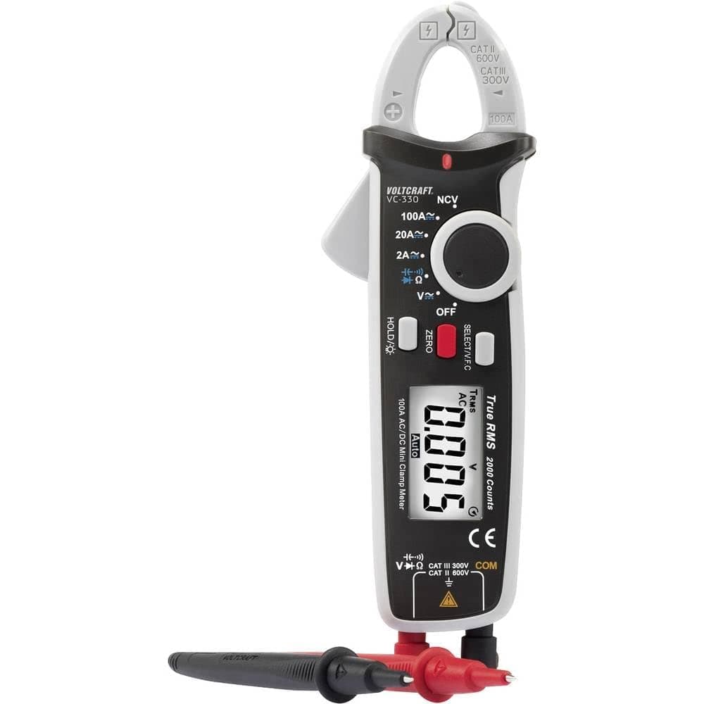 Current Clamp Meter VC330; CAT II 600 V, CAT III 300 V, 2000 Counts, Compact and Robust, AC/DC Current Reading, Multimeter Functions, True RMS Readings, Resistance Reading