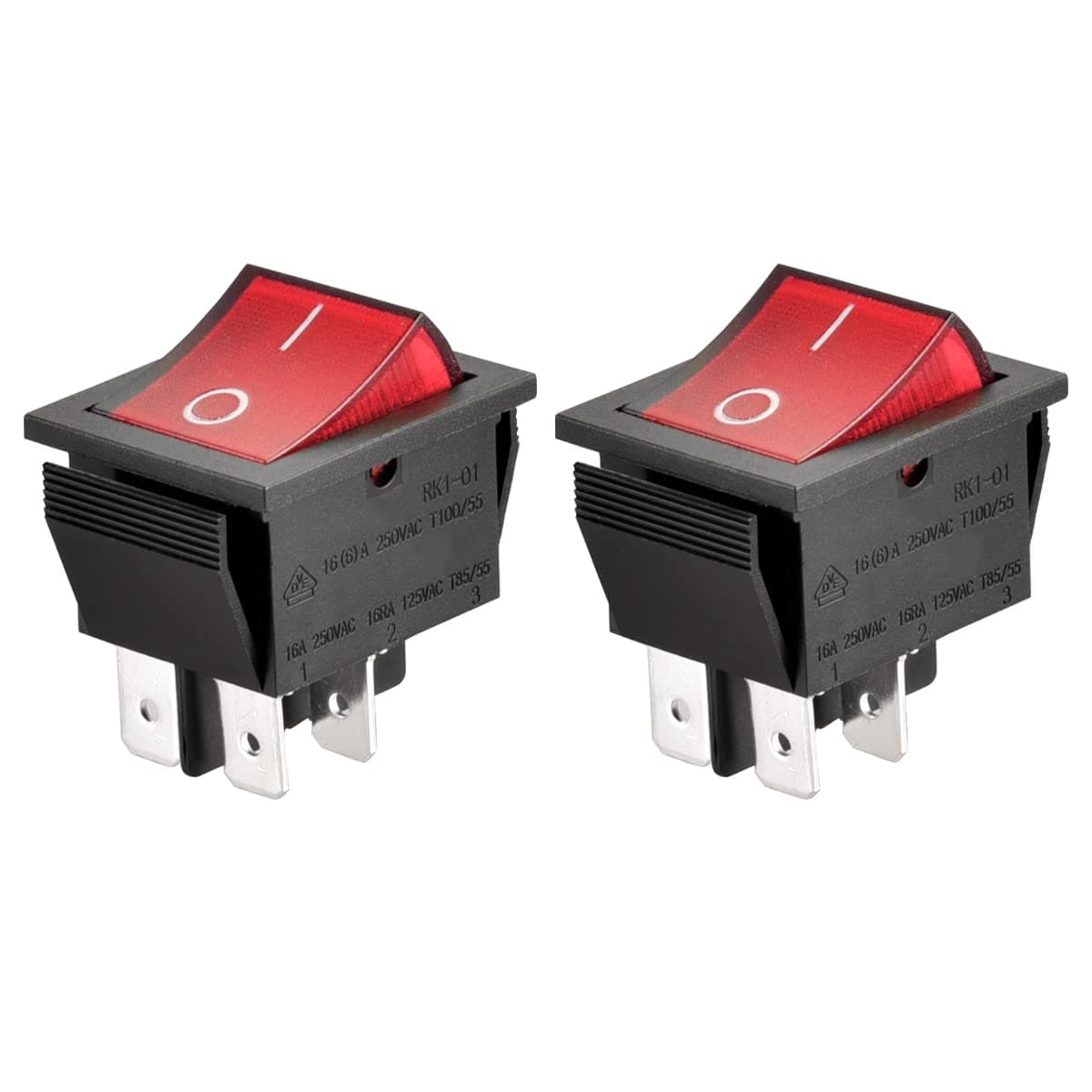 Heschen Rocker Switch ON-Off DPST 4 Terminals Red Light 16A 250VAC 2Pack