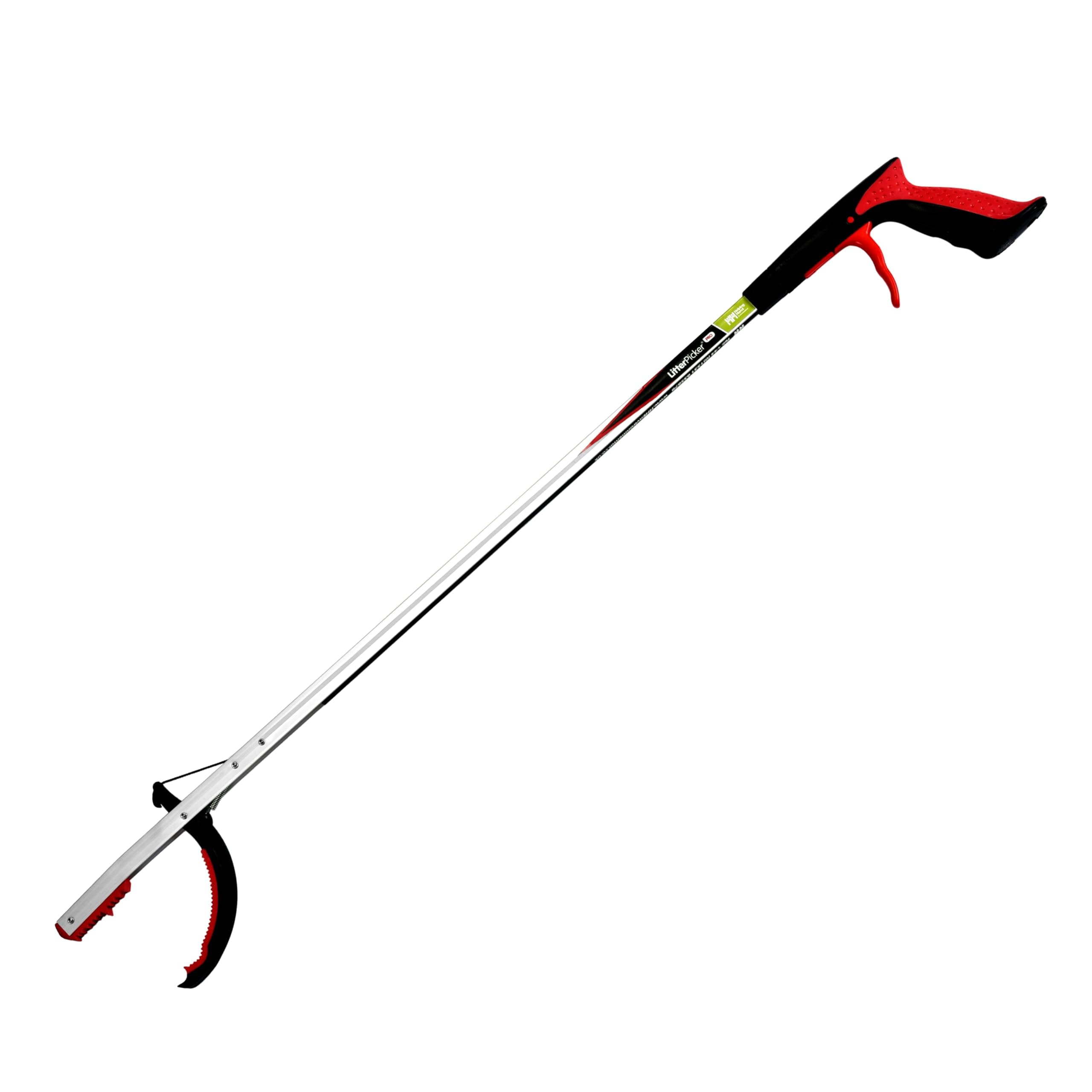 Litter Grabber PRO 33”/85cm, Heavy Duty Litter Picker with Secure Comfortable Grip, Rubbish & Leaf Picker, Red/Silver