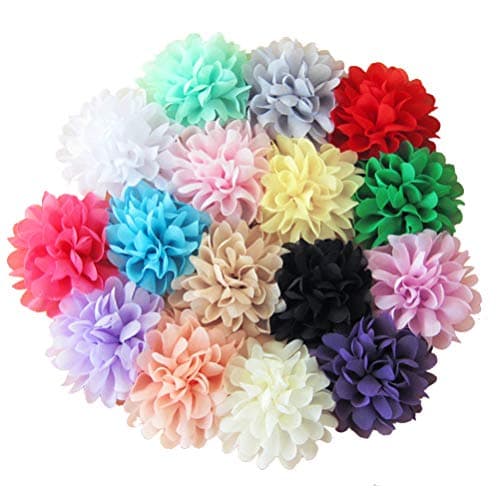 Winrase Set of 16 Handmade Chiffon Flowers Without Clip for Kids Headdress