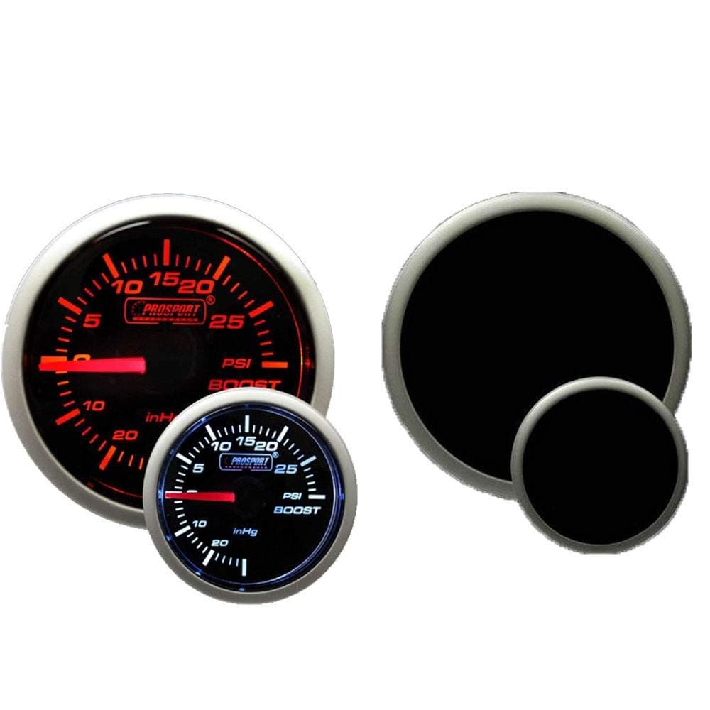 Boost Gauge- Electrical Amber/white Premium Series with Peak Recall and Warning 52mm (2 1/16) by Prosport Gauges