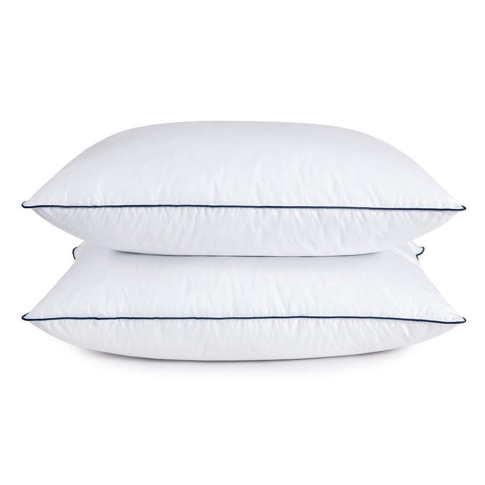 puredown™ Soft White Goose Feather Pillow with Blue Edge, Set of 2, Standard Size