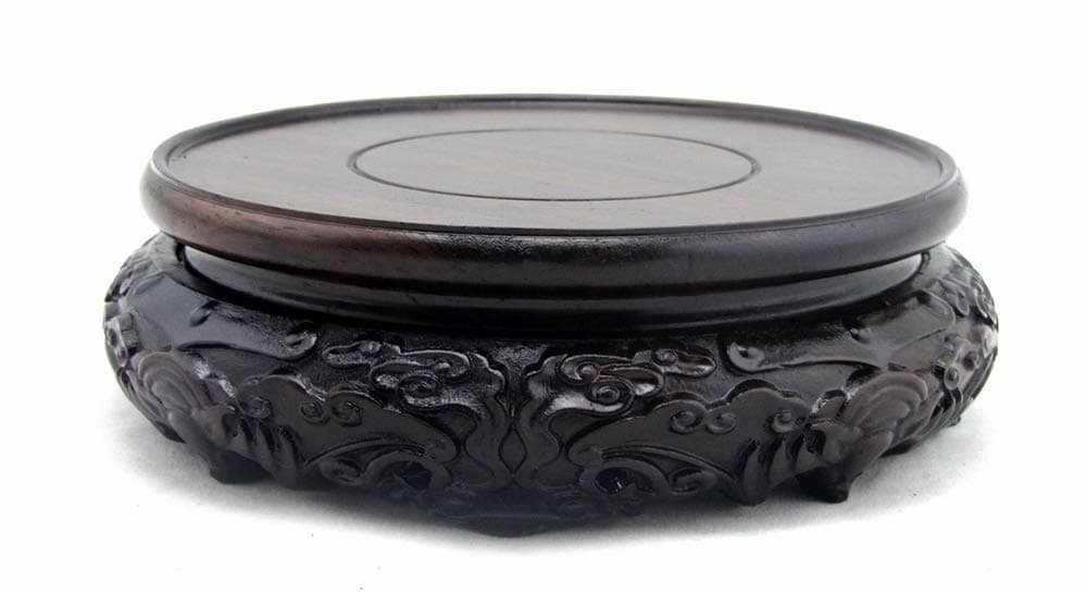 Oriental Luxury Round Elm Solid Wood Vase Display Stands Pedestal Base, Bat Pattern 5.4 in Diameter