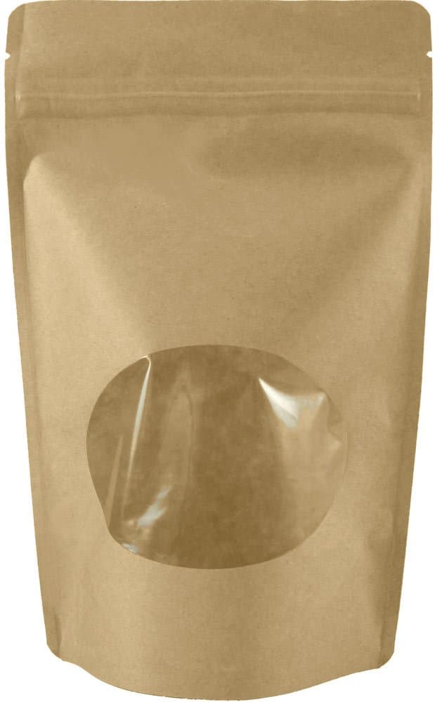 50 Natural Kraft Stand-up Zip Pouch with Window (Medium (5 7/8"W x 9"H))