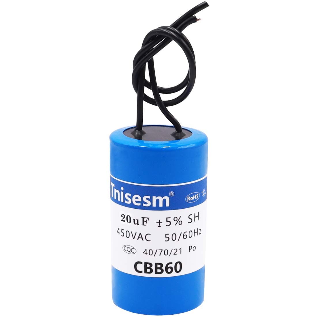 Tnisesm 20uF CBB60 Run Capacitor 450V AC 2 Wires for Start-up of AC Motors with Frequency of 50Hz/60Hz Washing Machines, Air Conditioners, Refrigerators & Water Pumps