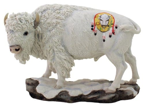 Top Land Trading Native American Sacred White Buffalo Statue Sculpture Bison Shield Drum