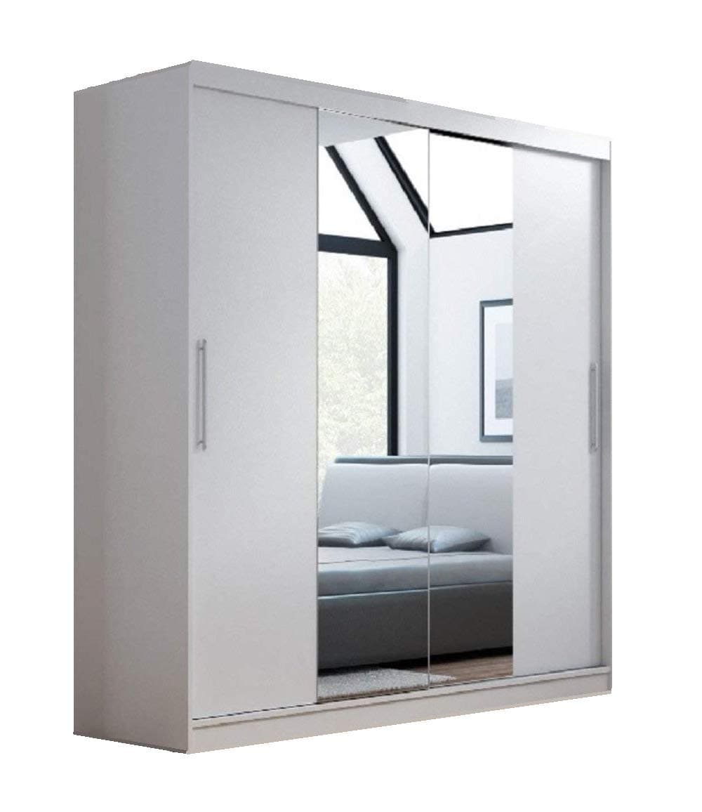 CHECO HOME AND GARDEN 2 DAY DELIVERY AVAILABLE SLIDING 2 DOORS WARDROBE 6 ft 8 inch (204cm) 'MIRROR I - WHITE'