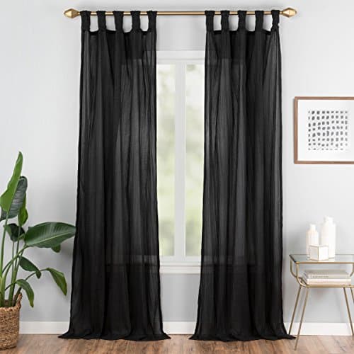 VUE Sheer Curtains for Bedroom - Tab Top 50" x 84" Light Filtering Single Rod Pocket Window Panel Curtain Living Room, Black
