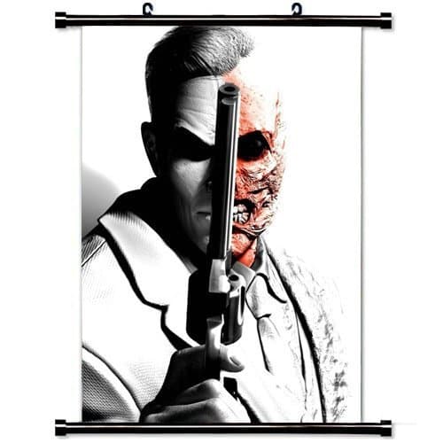 MiniGao Wall Scroll Poster with Batman Arkham City Character Face Pistol Bat Black and White Home Decor Wall Posters Fabric Painting 32 X 48 Inch