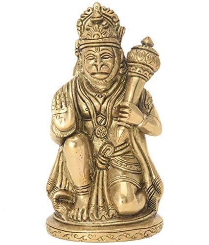 Maa Padma Farms SAstadhatu (8 Metals) Made Shri Hanuman Ji Idol in Sitting Position/Shree Bajrangbali Brass Statue/Sri Hanumanji Brass Sculpture to Protect from Negative Energies- Vrindavan (10 cm)