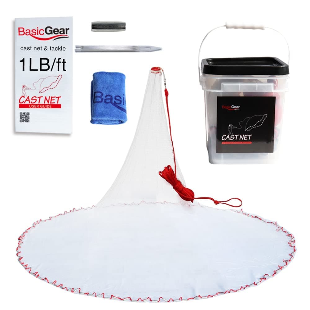 Cast Net | 3ft-12ft Radius, 3/8 or 1/4 inch Mesh for Freshwater and Saltwater Bait Fish| Professional Grade and Upgraded Material | Throw Style