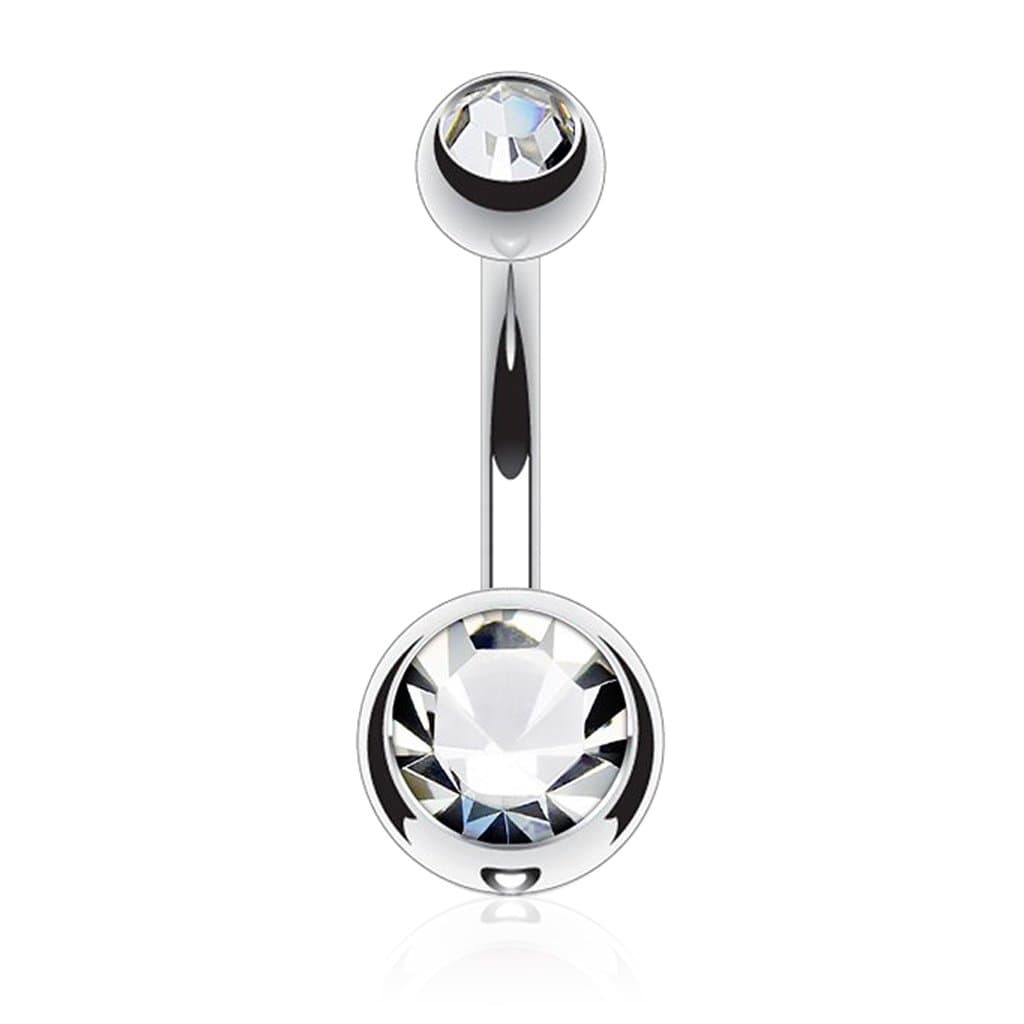 FIFTH CUE 14G G23 Solid Titanium Double Gem Ball Naval Belly Button Ring