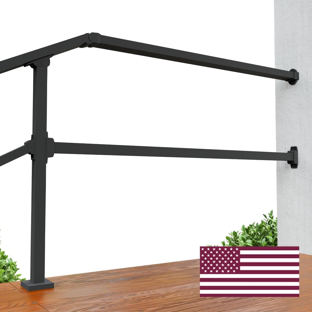 CHR 4ft Square Handrail Extension to Wall, Outdoor Steps Extension, Ideal for Porch Railing, Deck Railing, Stair Railing, Black Powder Coated Metal Modern Rail
