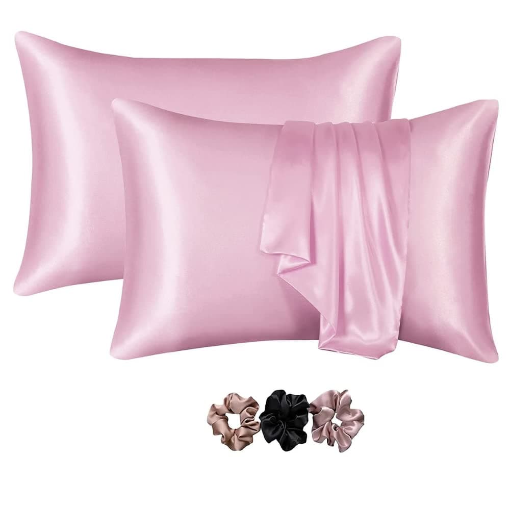 Satin Pillowcase for Hair and Skin, Silk Satin Pillowcase 2 Pack, Queen Size Pillow Cases Set of 2, Silky Pillow Cover with Envelope Closure (18x28, Pink)
