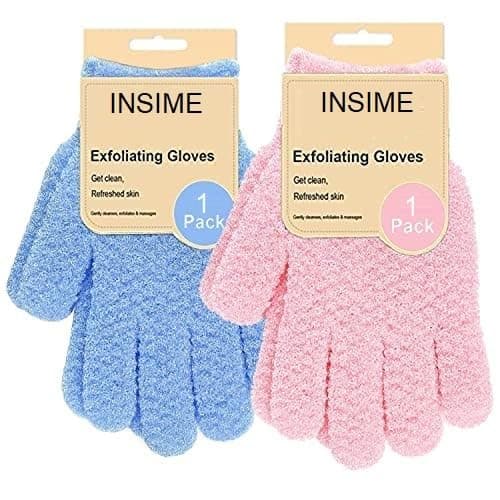 INSIME Premium Skin exfoliating Shower body gloves for bathing (2 pairs) | Dual texture Hydro Body scrub Deep Exfoliate gloves for dead skin | Spa massage, body scrubber, bathing hand gloves for Women & Men