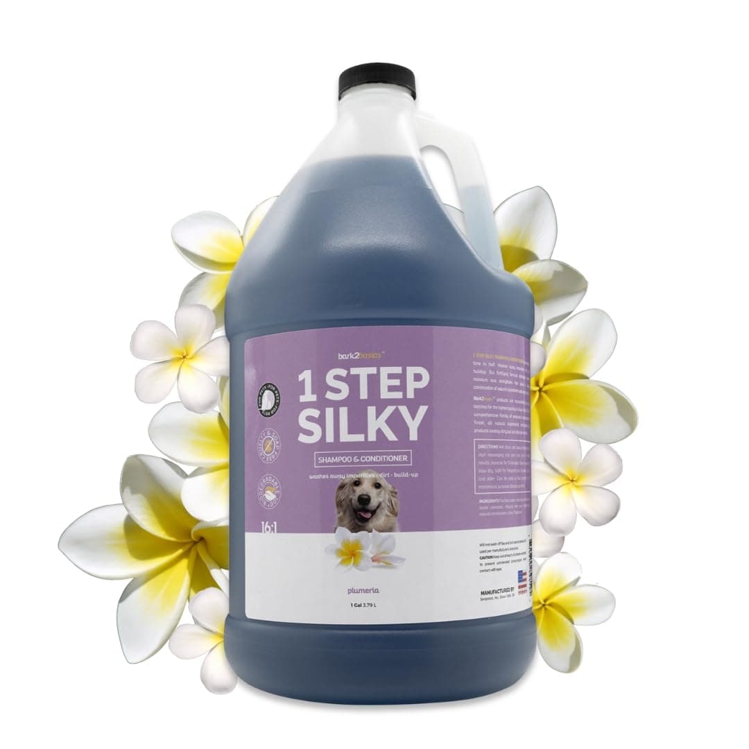 Bark2Basics One Step Silky Dog Shampoo and Conditioner, 1 Gallon - All-Natural Ingredients, 2 in 1 Formula, 16 to 1 Concentration, Detangles and Strengthens, Professional Grade