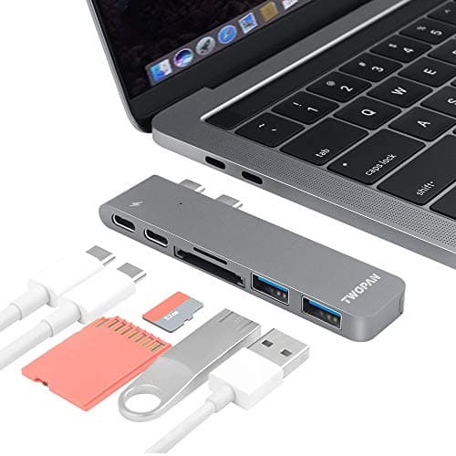 TWOPAN USB C Hub T8, USB-C to USB 3.0 Adapter, SD/Micro SD Card Reader, Aluminum USB-C Multiport Adapter, Compatible with MacBook Pro 2019/2018/2017,13"/15", Travellers' Choice. Space Gray.