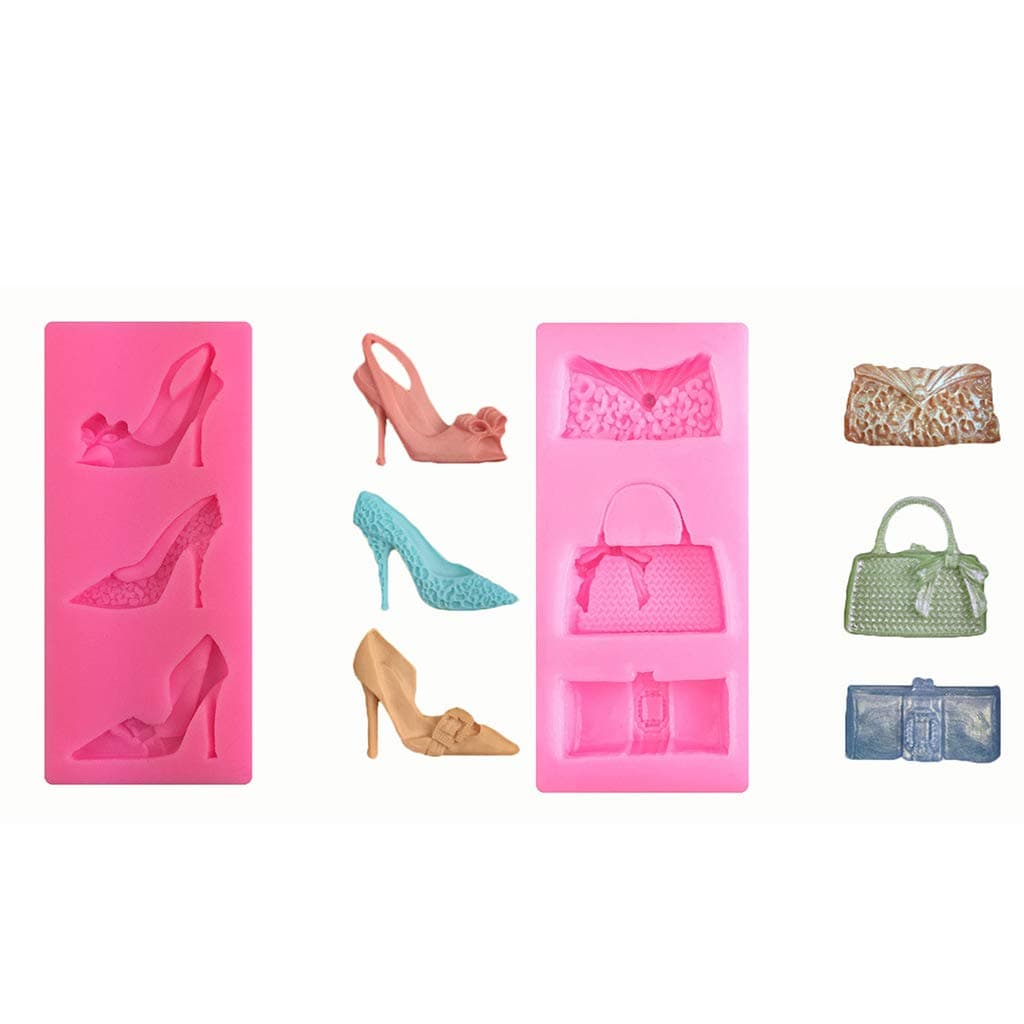 Youlin 2 pieces high heels and handbag silicone molds for clay, cake, chocolate, cup cake, resin, fudge, handmade DIY decoration