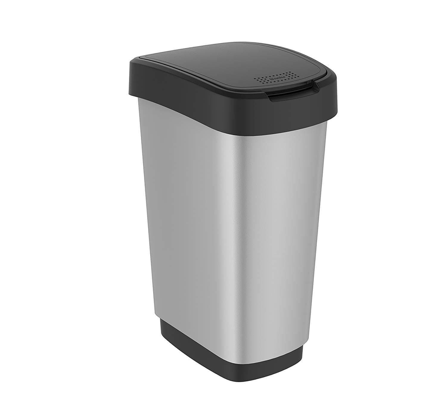 – Rotho, Twist, Waste Bin 50l with Lid, Plastic (PP) BPA-, Black/Silver, 50l (40,1 x 29,8 x 60,2 cm), One Size
