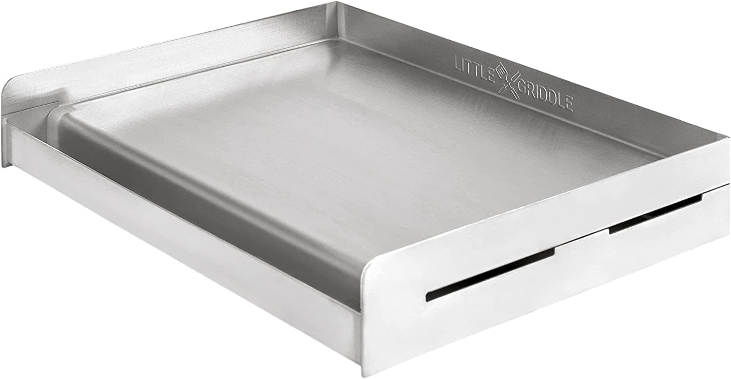 Little Griddle Sizzle-Q SQ180 100% Stainless Steel Universal Griddle with Even Heating Cross Bracing for Charcoal/Gas Grills, Camping, Tailgating, and Parties (18"x13"x3")
